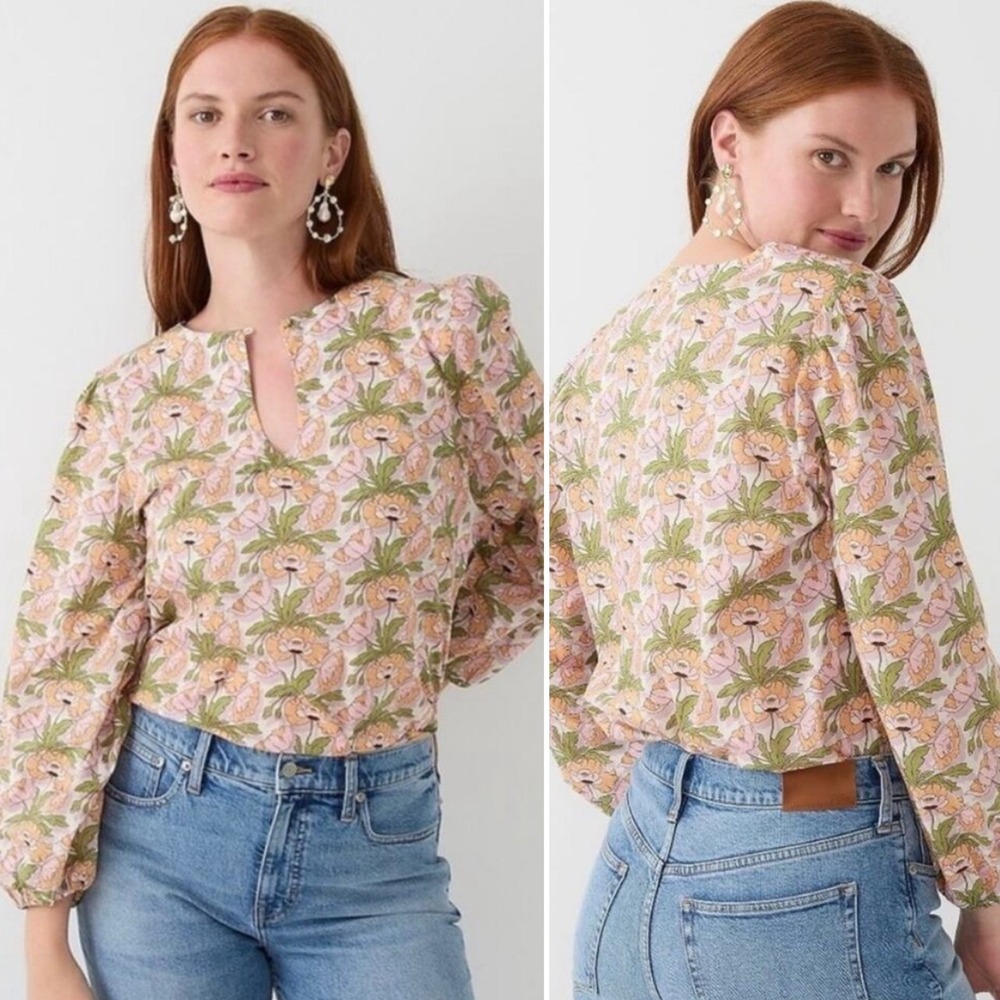 J. Crew Liberty Keyhole Popover Blouse XS Butterfield Poppy floral blouse cotton